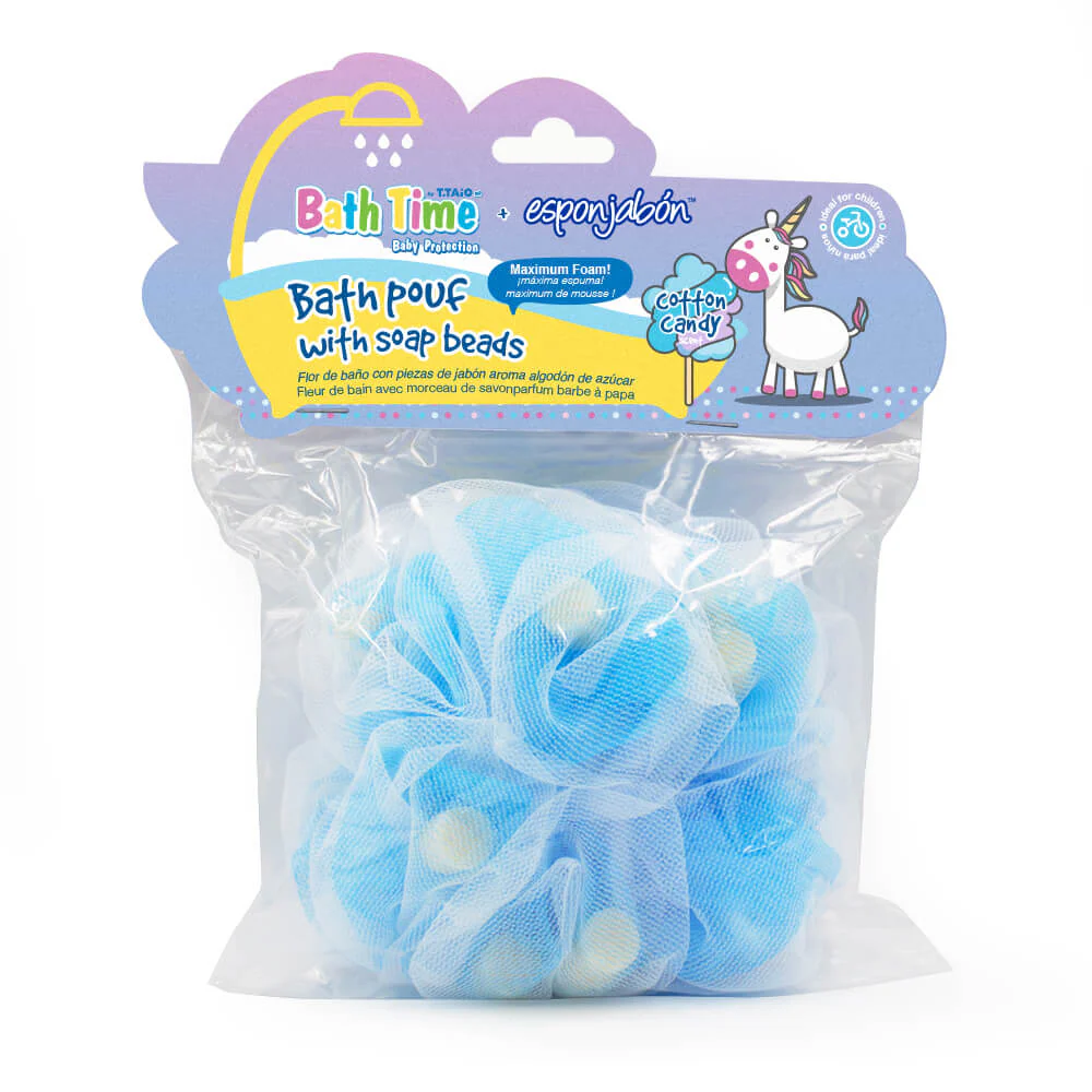 T.TAiO Esponjabon Bath Time Baby Protection Bath Pouf w/Soap Beads