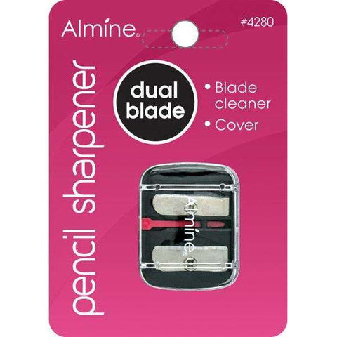 Almine Dual Blade Pencil Sharpener w/Blade Cleaning Pik & Cover (Black)
